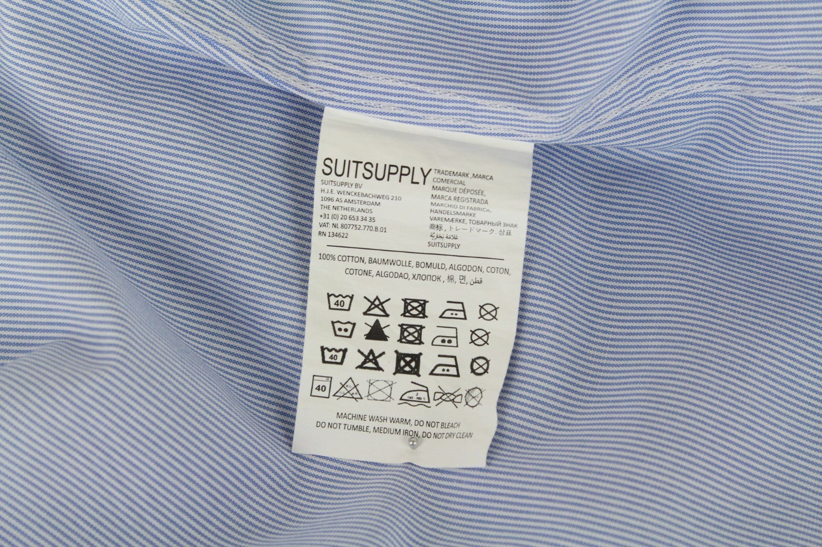 SUITSUPPLY Men's Formal Shirt 41.7/16L Try On Striped Blue Extra Slim Fit