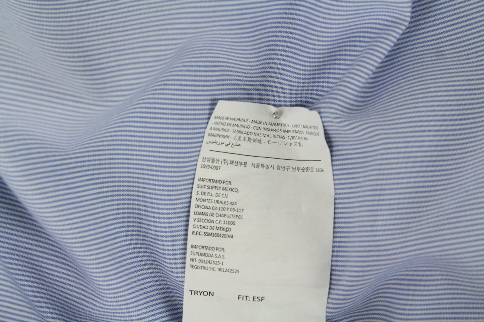 SUITSUPPLY Men's Formal Shirt 41.7/16L Try On Striped Blue Extra Slim Fit