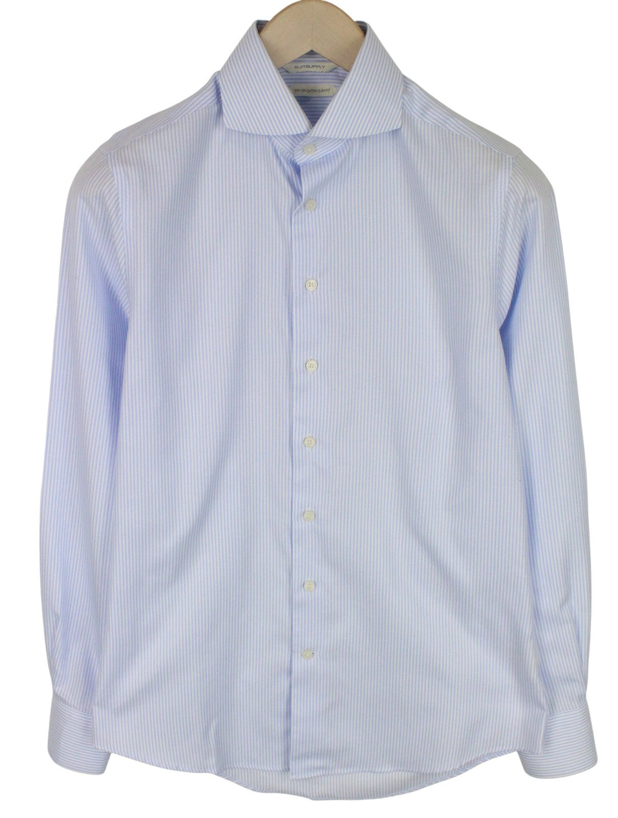 SUITSUPPLY Men's Formal Shirt 37/14 1/2 Blue Stripe Try On Extra Slim Cotton