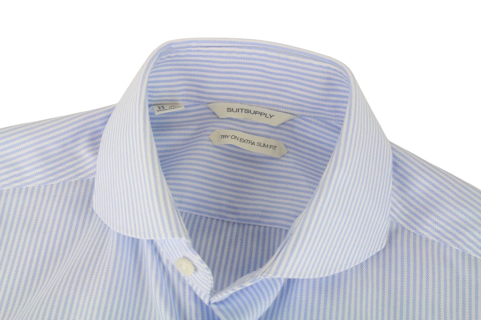 SUITSUPPLY Men's Formal Shirt 37/14 1/2 Blue Stripe Try On Extra Slim Cotton