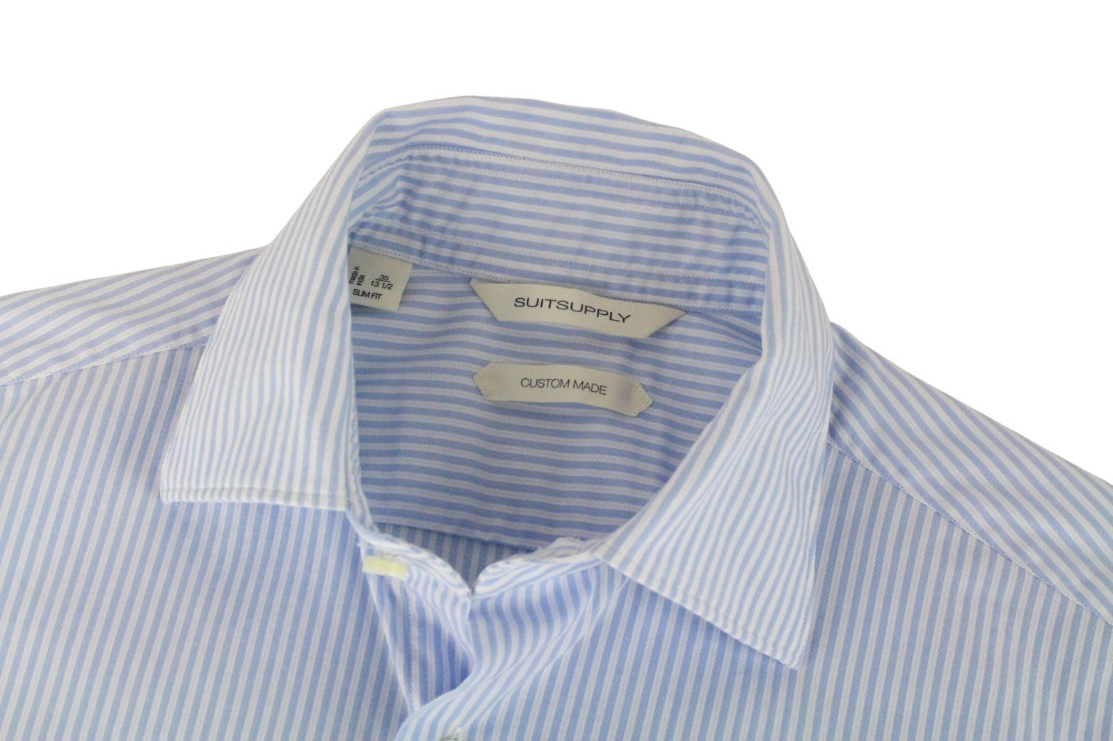 SUITSUPPLY Men's Formal Shirt 35/13 1/2 Light Blue Stripe Slim Cut Pure Cotton