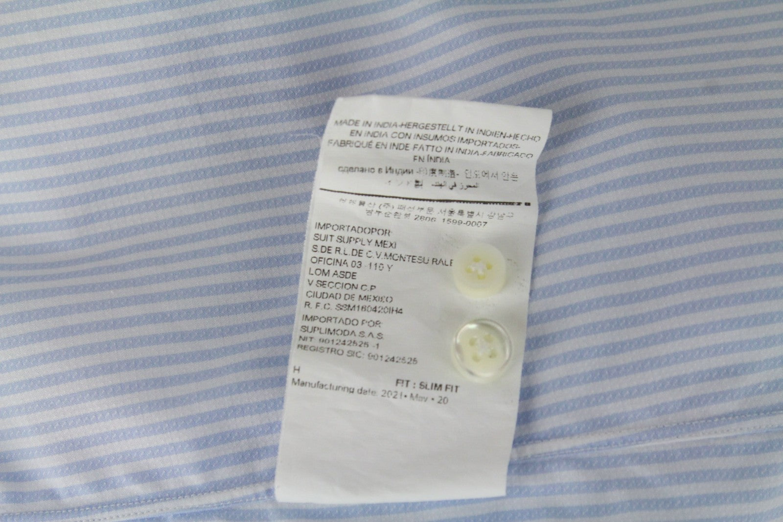 SUITSUPPLY Men's Formal Shirt 35/13 1/2 Light Blue Stripe Slim Cut Pure Cotton