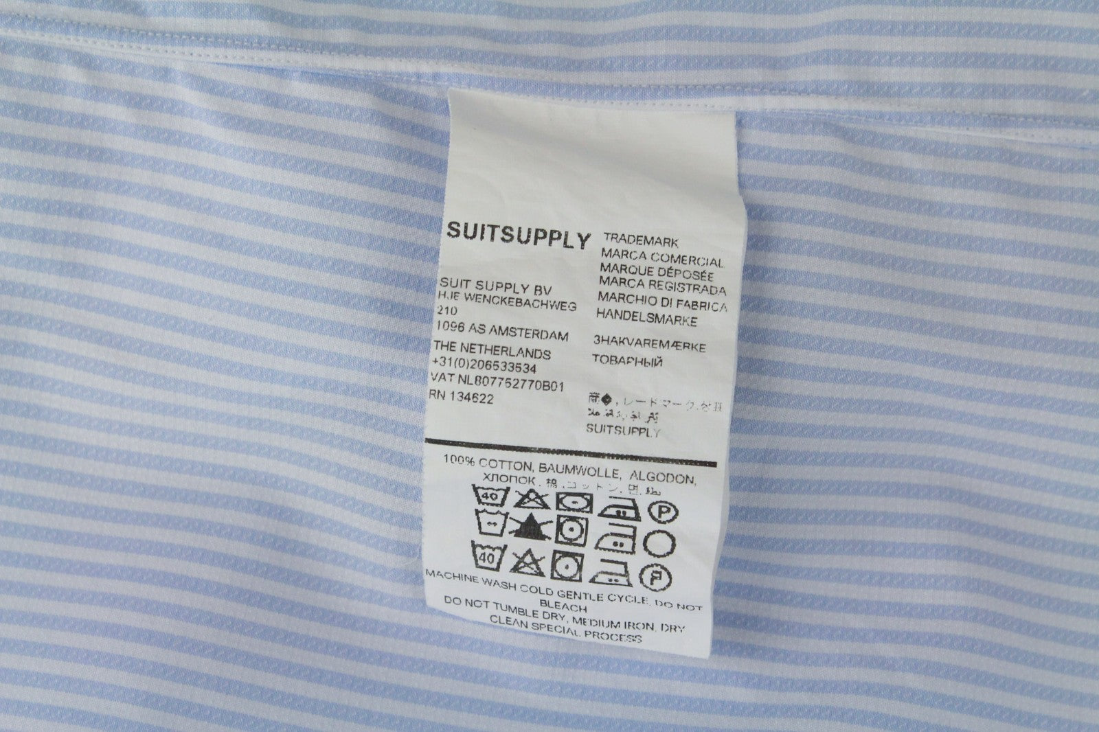SUITSUPPLY Men's Formal Shirt 35/13 1/2 Light Blue Stripe Slim Cut Pure Cotton