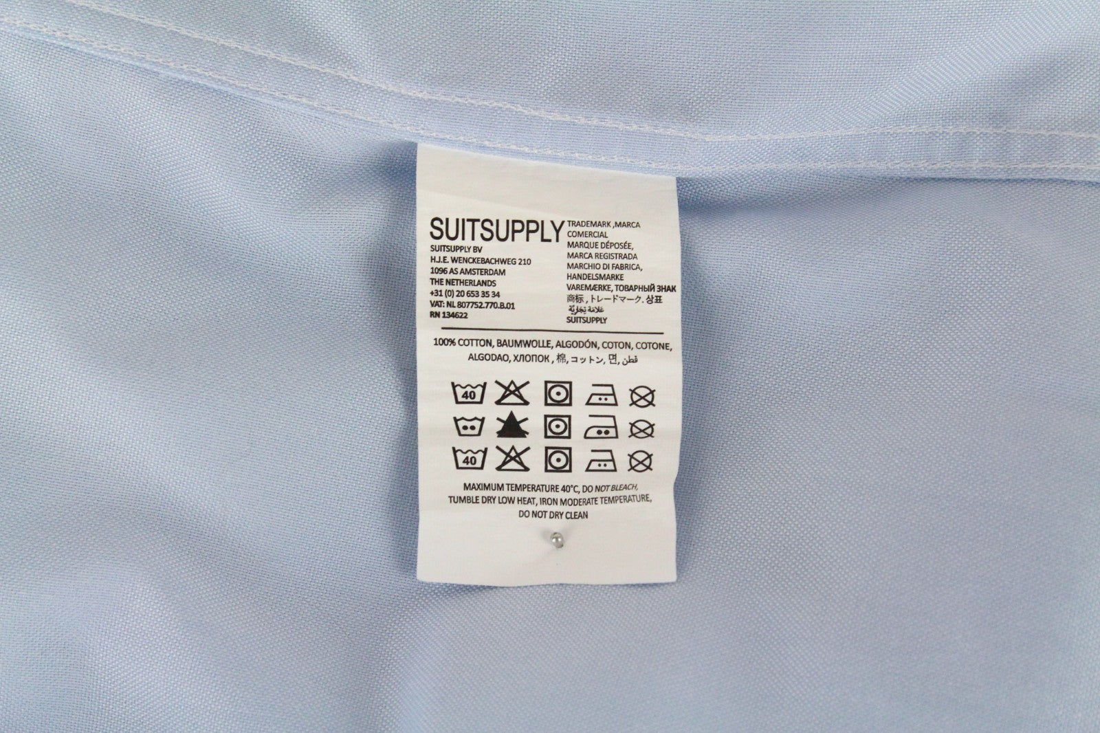 SUITSUPPLY Men's Formal Shirt 45L/17 3/4L Light Blue Try On Slim Fit Pure Cotton