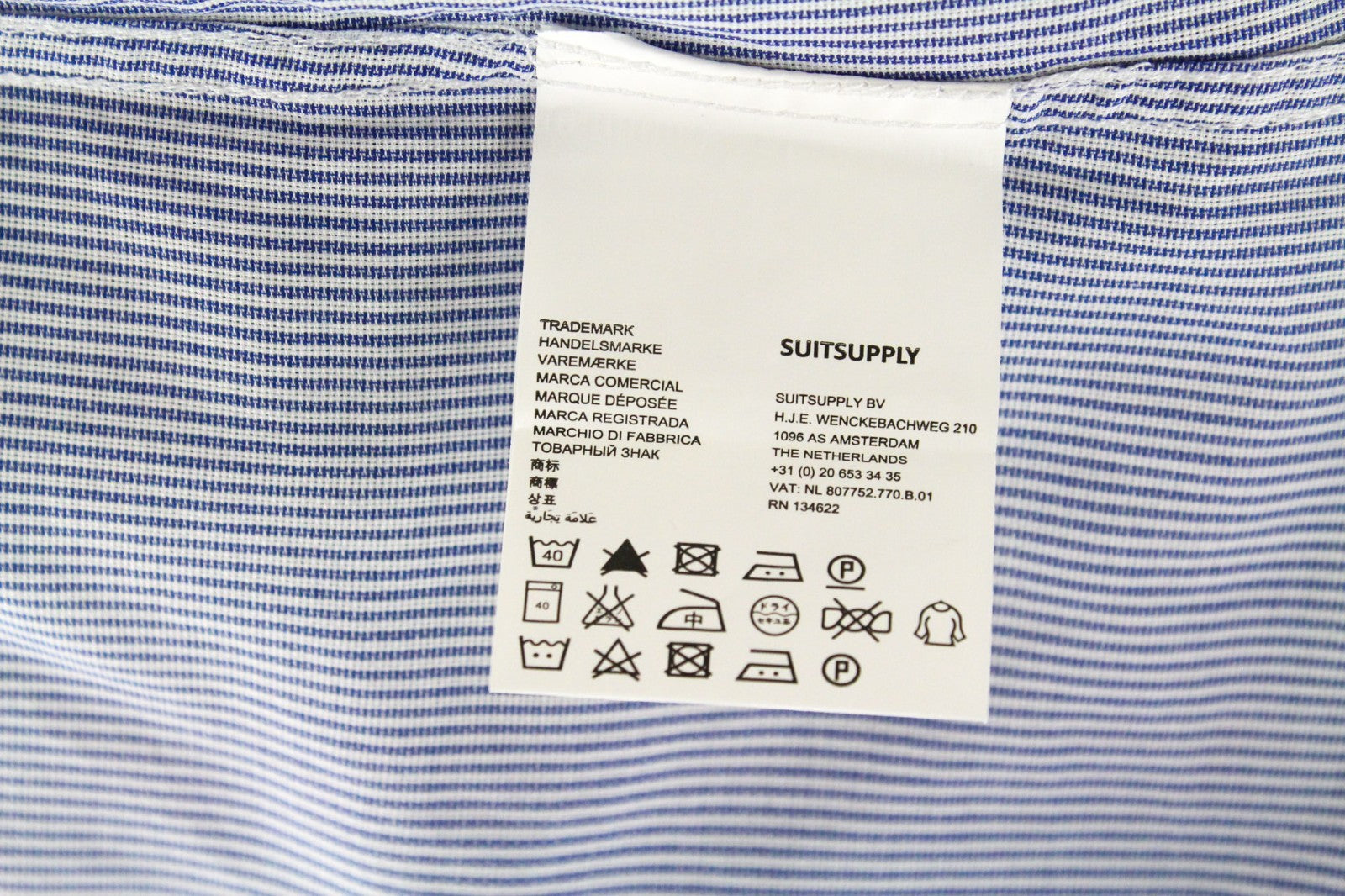 SUITSUPPLY vyriški formalūs marškiniai, 39/15 1/2, mėlyni dryžuoti, siauro kirpimo, Egipto medvilnė 