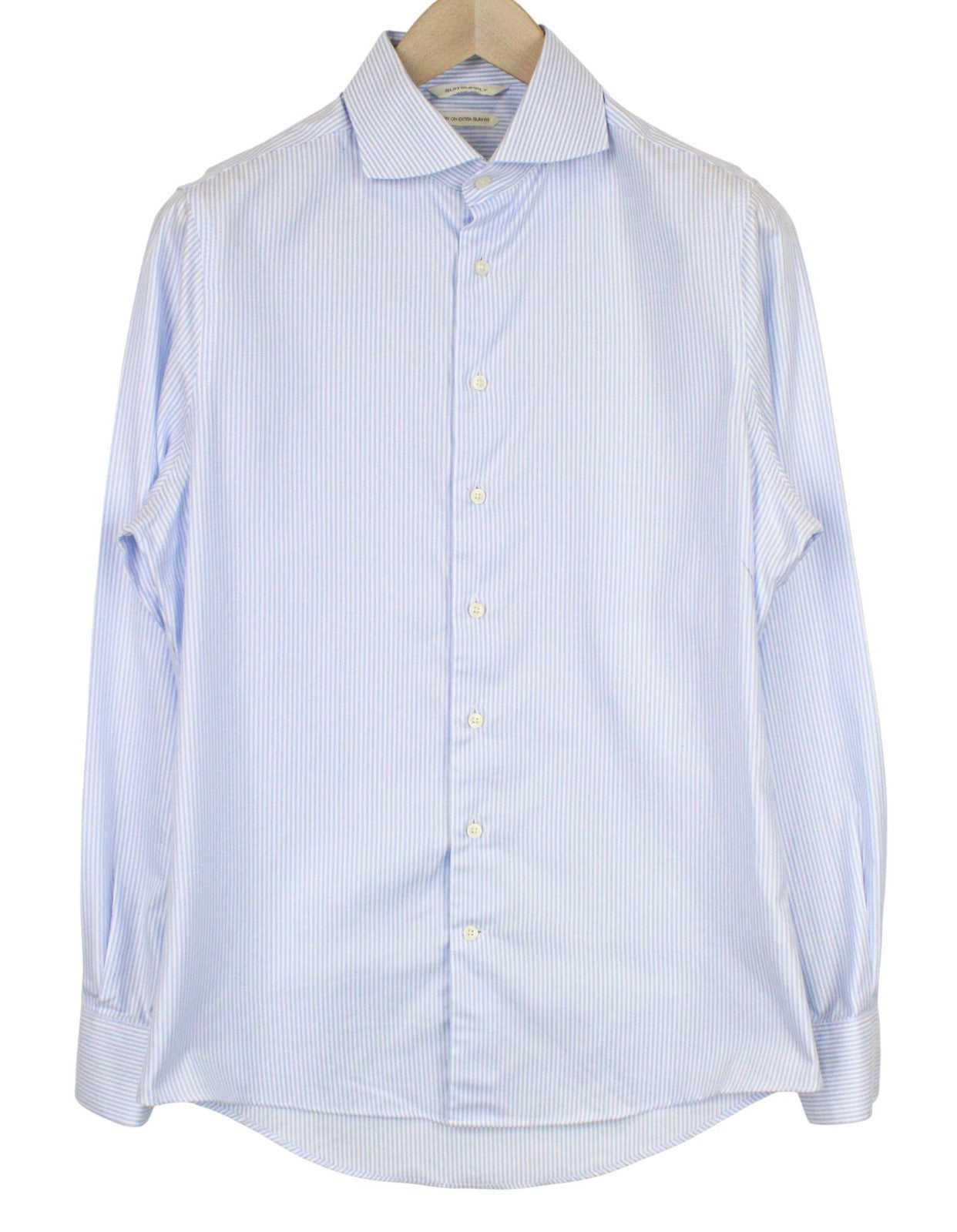 SUITSUPPLY Men's Formal Shirt 40/15 3/4 Light Blue Striped Try On Extra Slim Fit