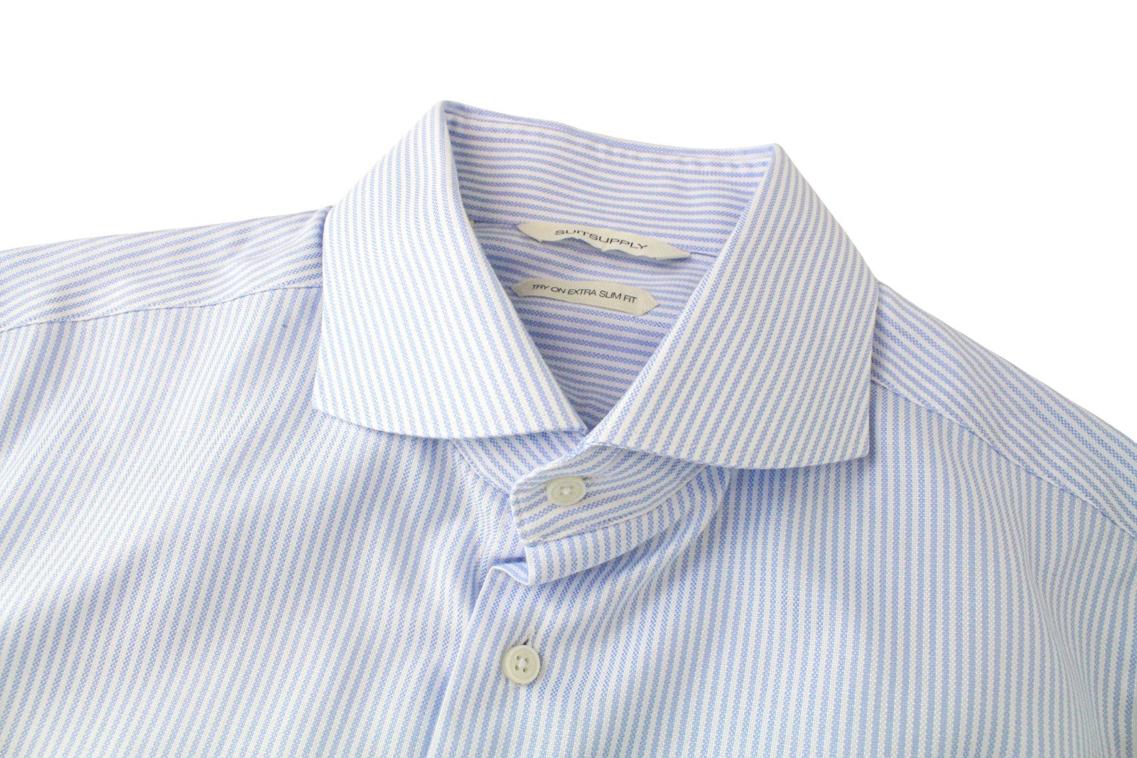 SUITSUPPLY Men's Formal Shirt 40/15 3/4 Light Blue Striped Try On Extra Slim Fit