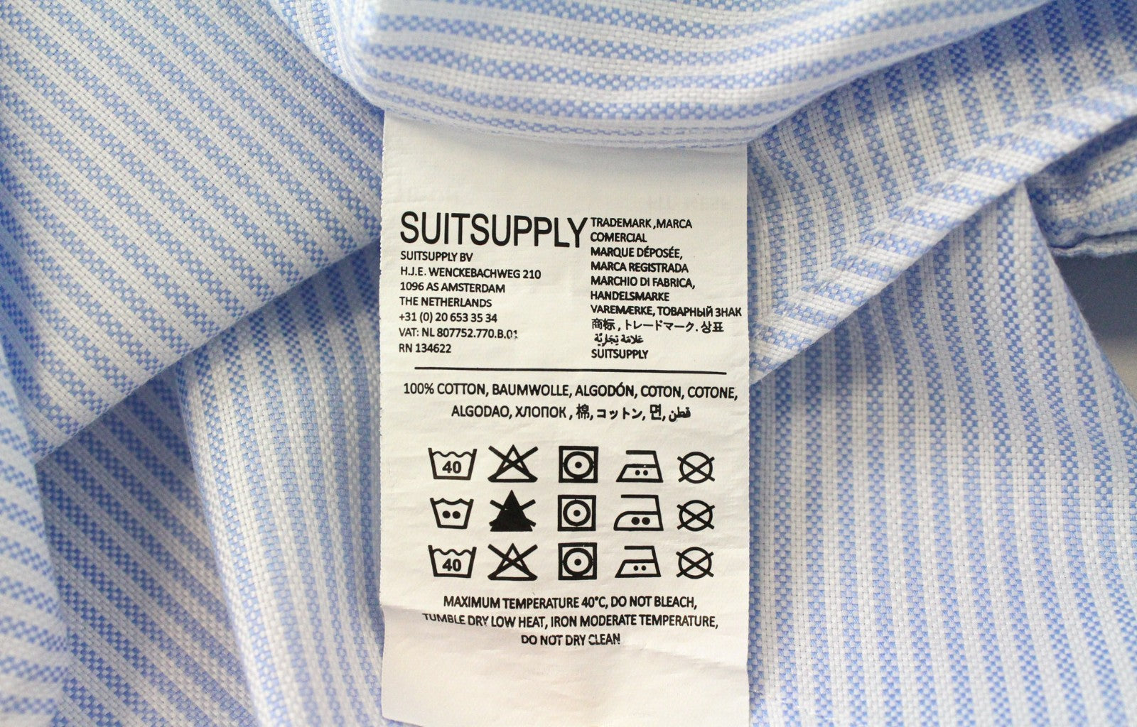 SUITSUPPLY Men's Formal Shirt 40/15 3/4 Light Blue Striped Try On Extra Slim Fit