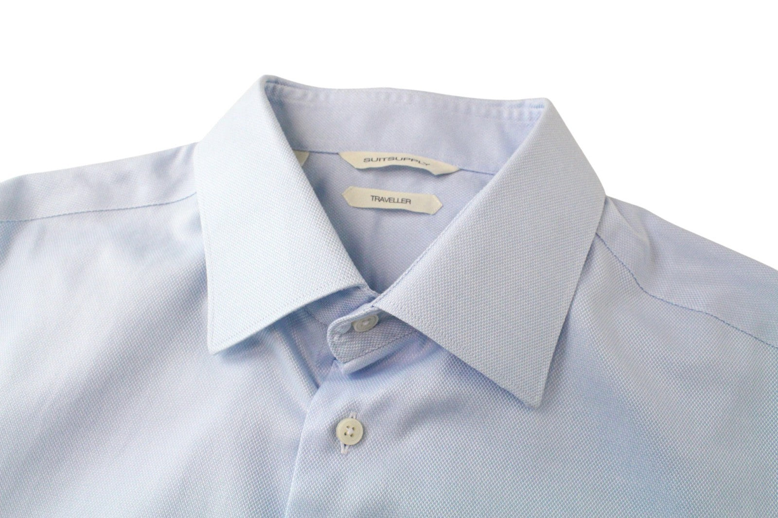 SUITSUPPLY vyriški formalūs marškinėliai 42/16 1/2 šviesiai mėlyni melanžo stiliaus „Traveller Extra Slim“ 