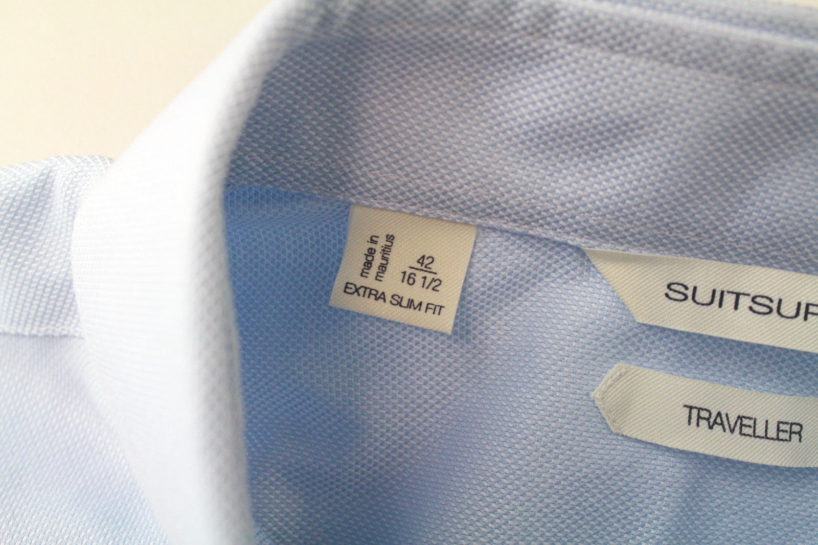 SUITSUPPLY vyriški formalūs marškinėliai 42/16 1/2 šviesiai mėlyni melanžo stiliaus „Traveller Extra Slim“ 