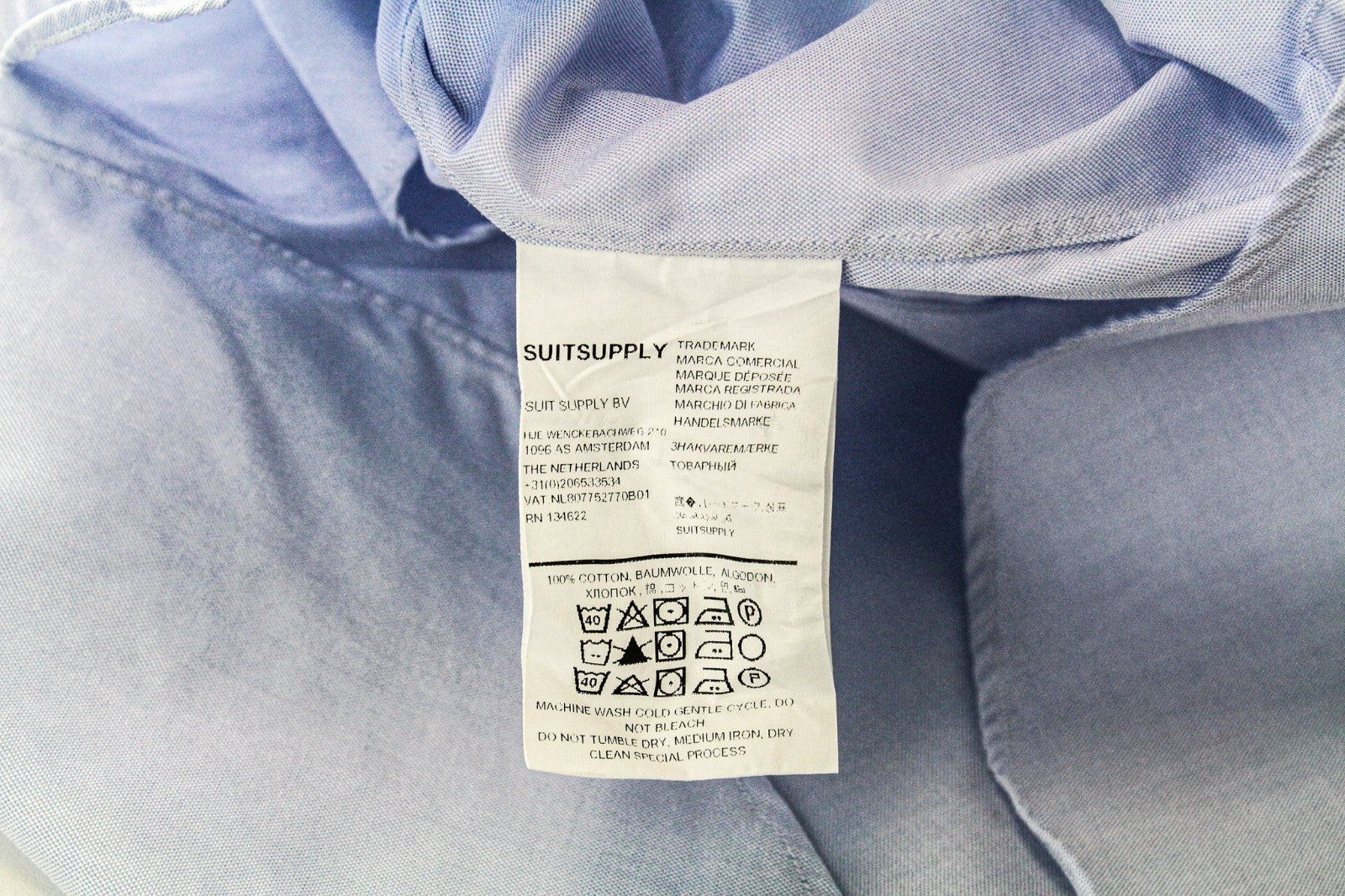 SUITSUPPLY Men's Formal Shirt 37/14 1/2 Light Blue Cutaway Melange Extra Slim