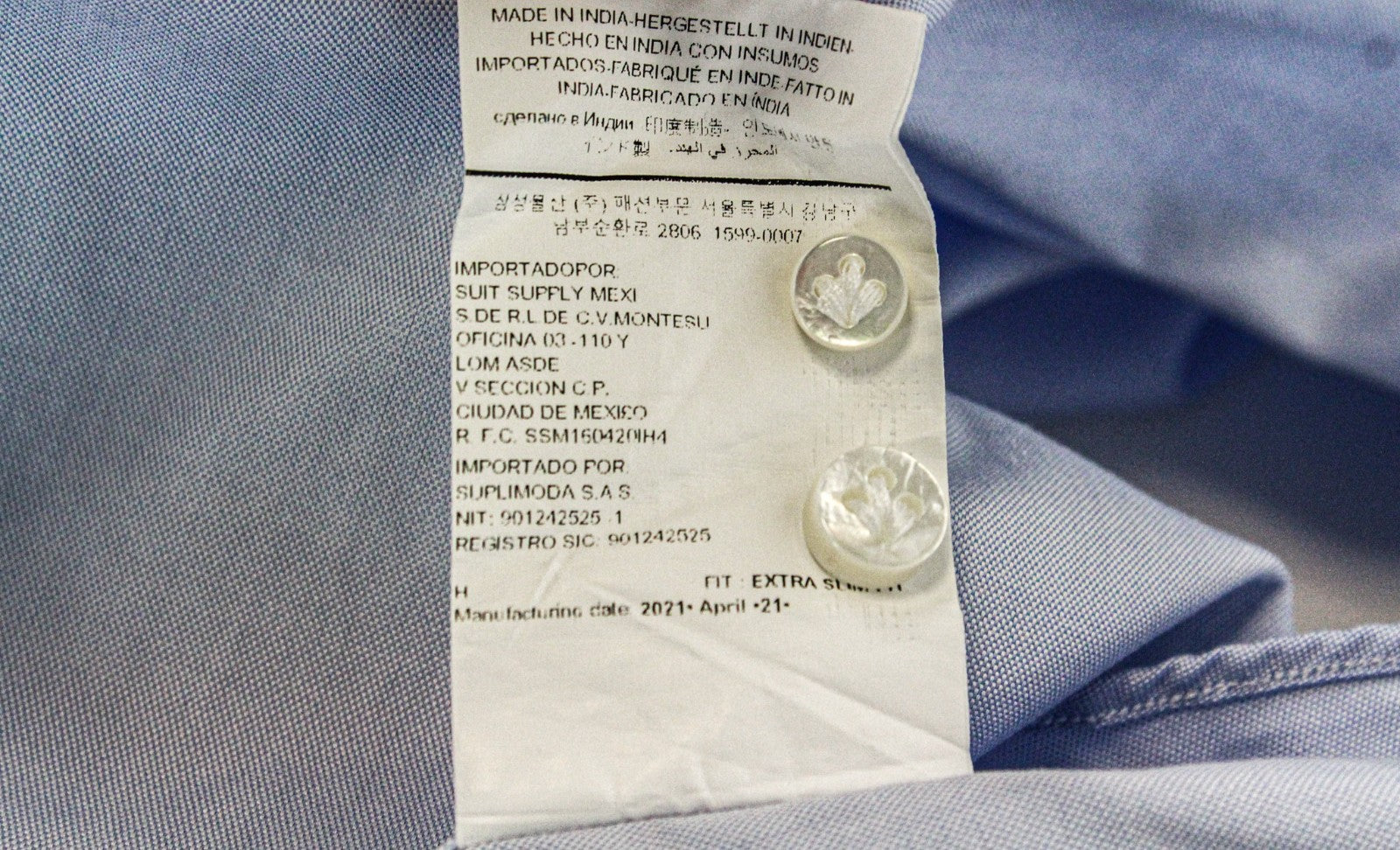 SUITSUPPLY Men's Formal Shirt 37/14 1/2 Light Blue Cutaway Melange Extra Slim