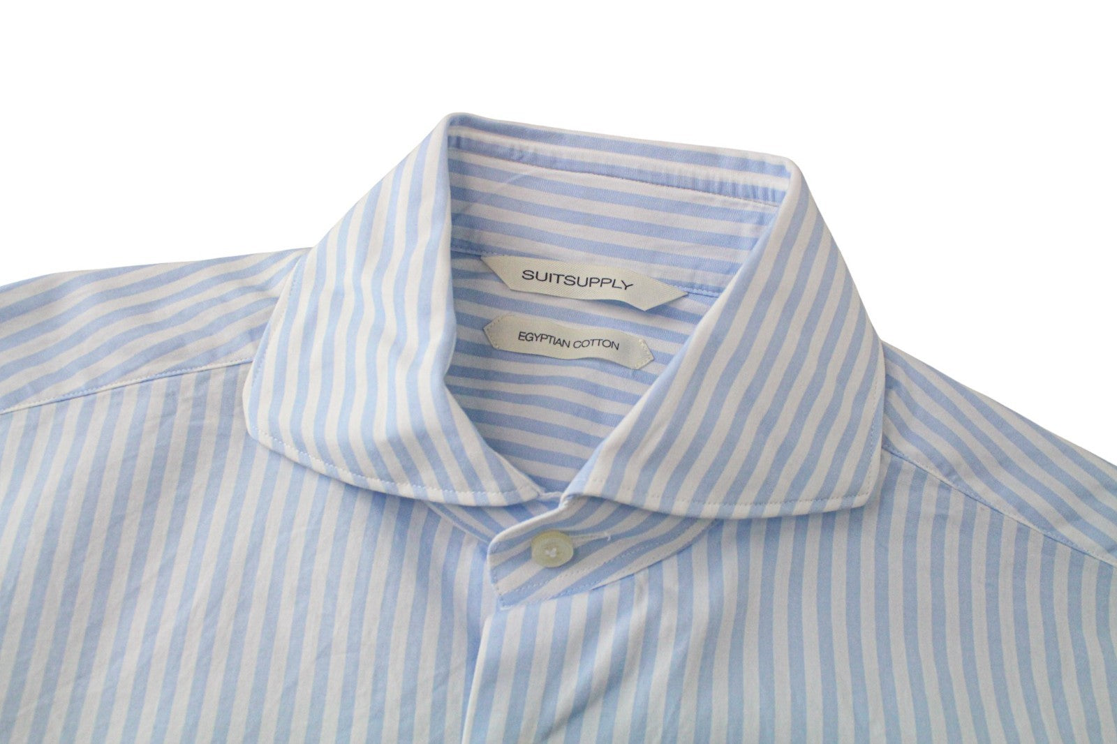 SUITSUPPLY Men's Formal Shirt 36/14 Egyptian Cotton Light Blue Striped Slim Cut