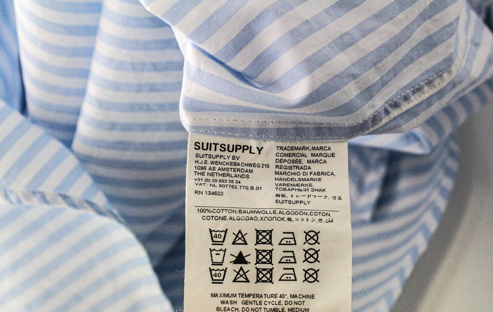 SUITSUPPLY Men's Formal Shirt 36/14 Egyptian Cotton Light Blue Striped Slim Cut