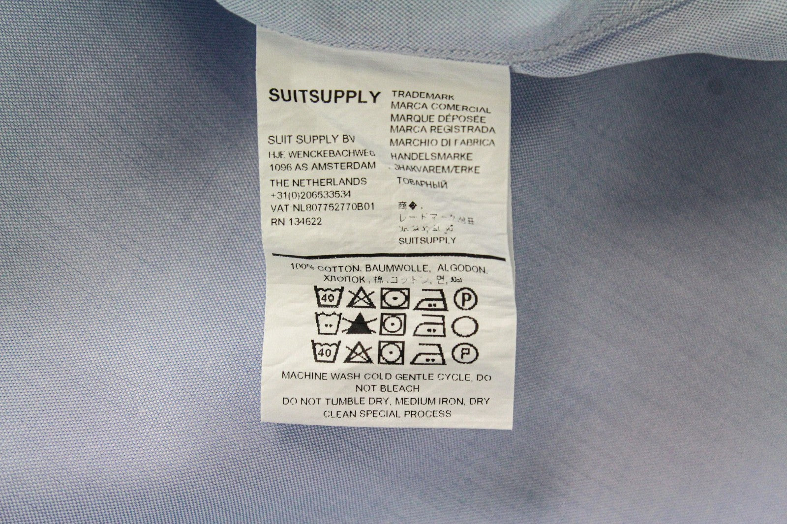 SUITSUPPLY Men's Formal Shirt 39/15 1/2 Blue Long Sleeve Extra Slim Cotton