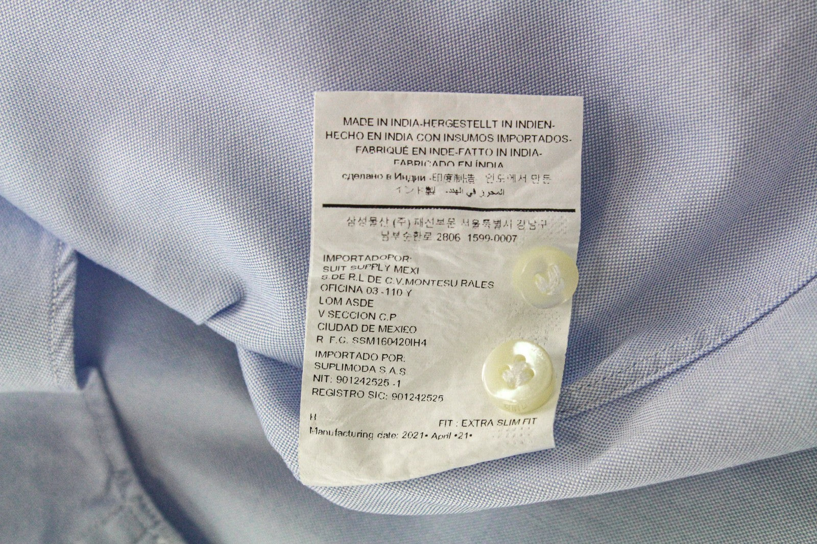 SUITSUPPLY Men's Formal Shirt 39/15 1/2 Blue Long Sleeve Extra Slim Cotton