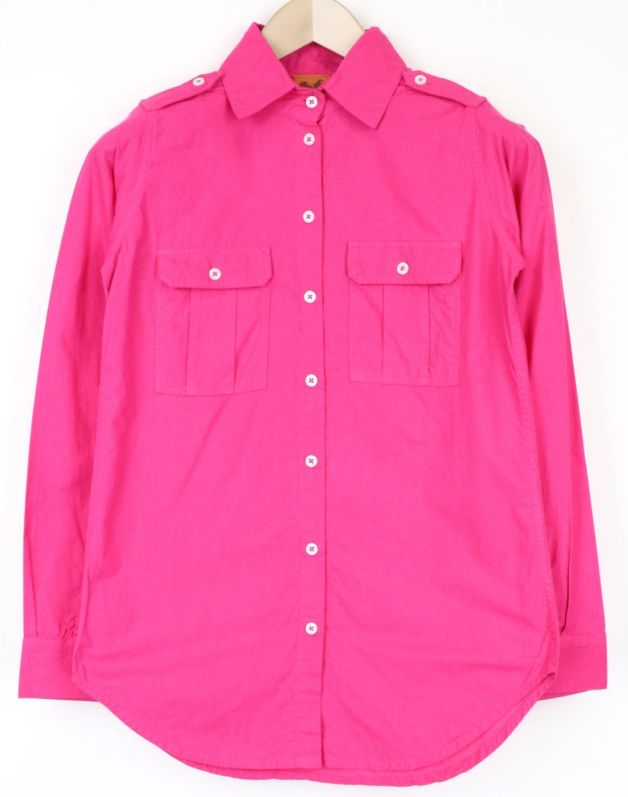 GOOD GENES moteriški marškinėliai S dydžio rožiniai laisvalaikio stiliaus marškinėliai su apykakle ir ilgomis rankovėmis 