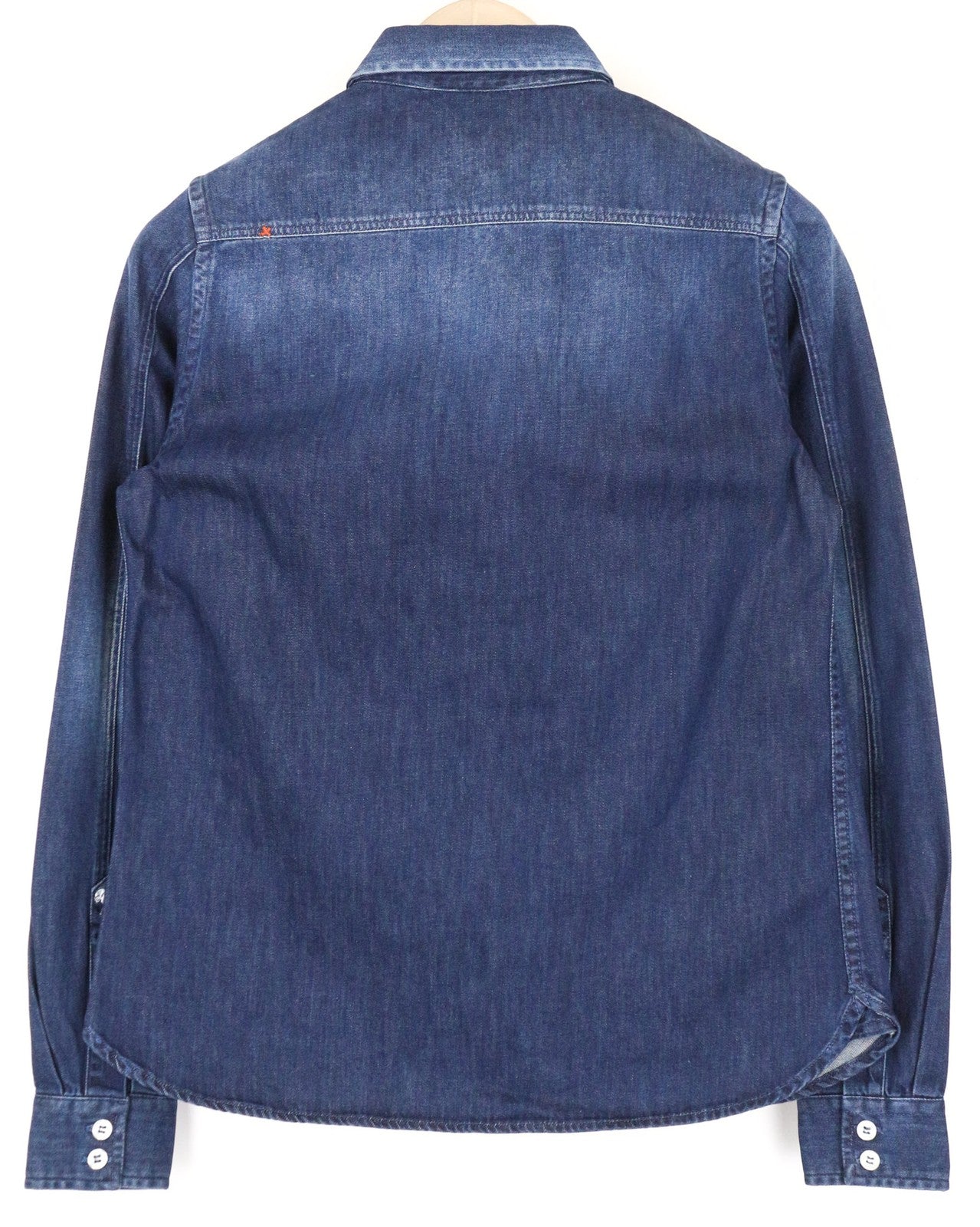 GOOD GENES moteriški marškinėliai S dydžio, mėlyni, skalbto džinso, medvilniniai, su sagomis užsegami, ilgomis rankovėmis 