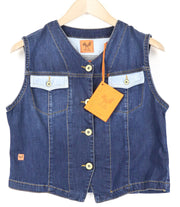 GOOD GENES Haily moteriška džinsinė liemenė L, mėlyna, skalbta gryna medvilnė, be rankovių 