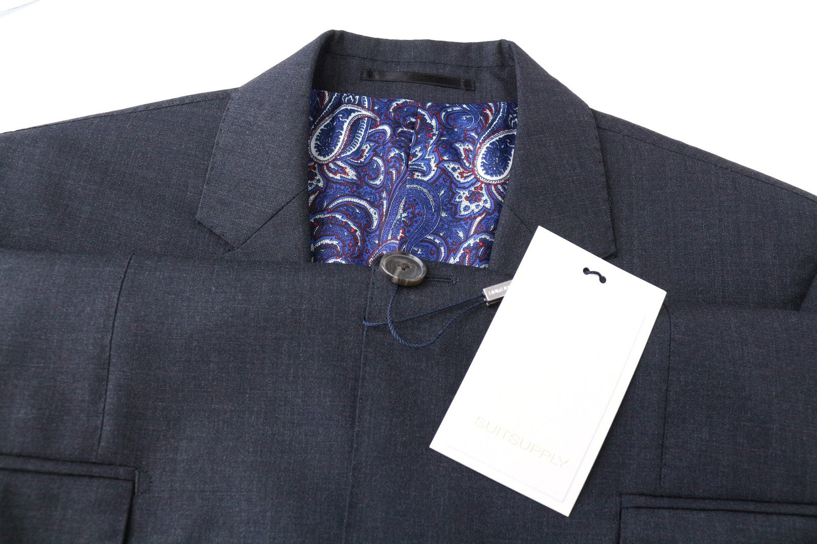 „SUITSUPPLY Lazio“ vyriškas švarkas, UK40L, tamsiai pilkas, su vilnoniu pamušalu, vienaeilis 