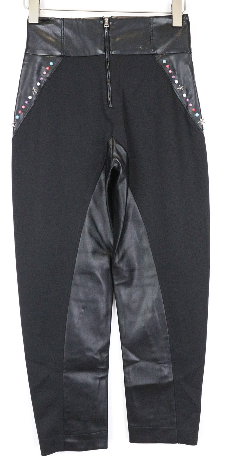 FRANKIE MORELLO Rog moteriškos kelnės 40 UK8 juodos dirbtinės odos kelnės su dygliais 