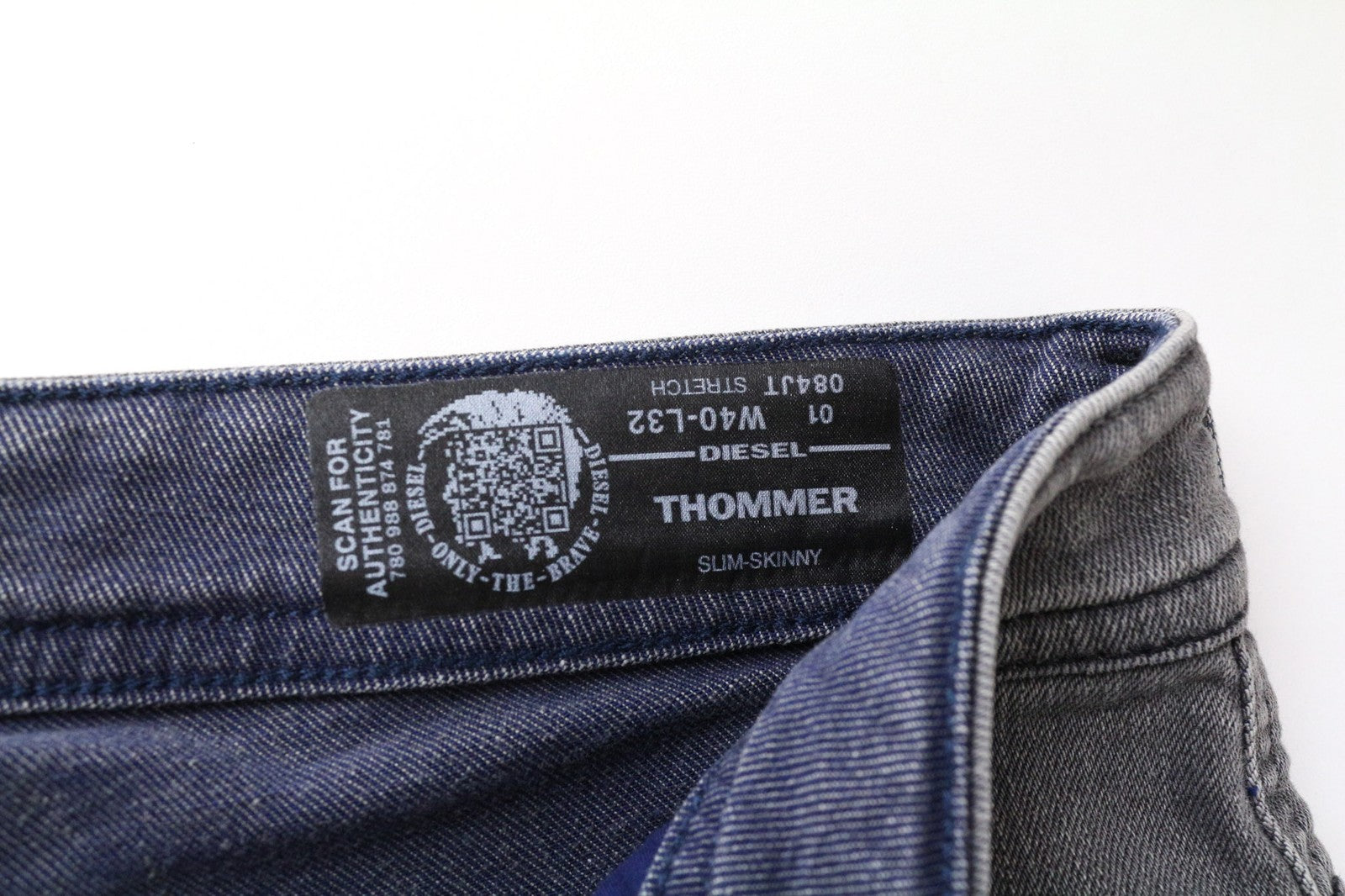 DIESEL Thommer 084JT vyriški džinsai W40/L32 Slim pilki skalbtos medvilnės tamprūs kirpimai 