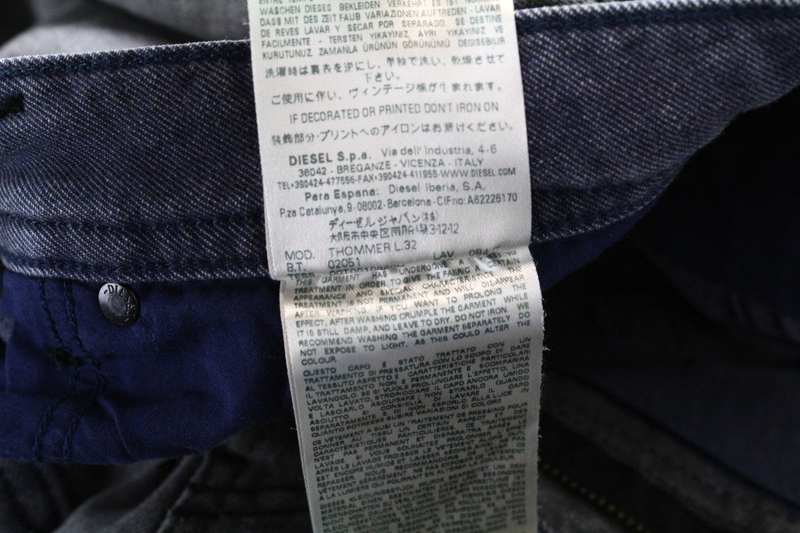 DIESEL Thommer 084JT vyriški džinsai W40/L32 Slim pilki skalbtos medvilnės tamprūs kirpimai 