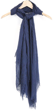 MAISON SCOTCH Women's Scarf OS Dark Blue Striped Lightweight Casual Wrap
