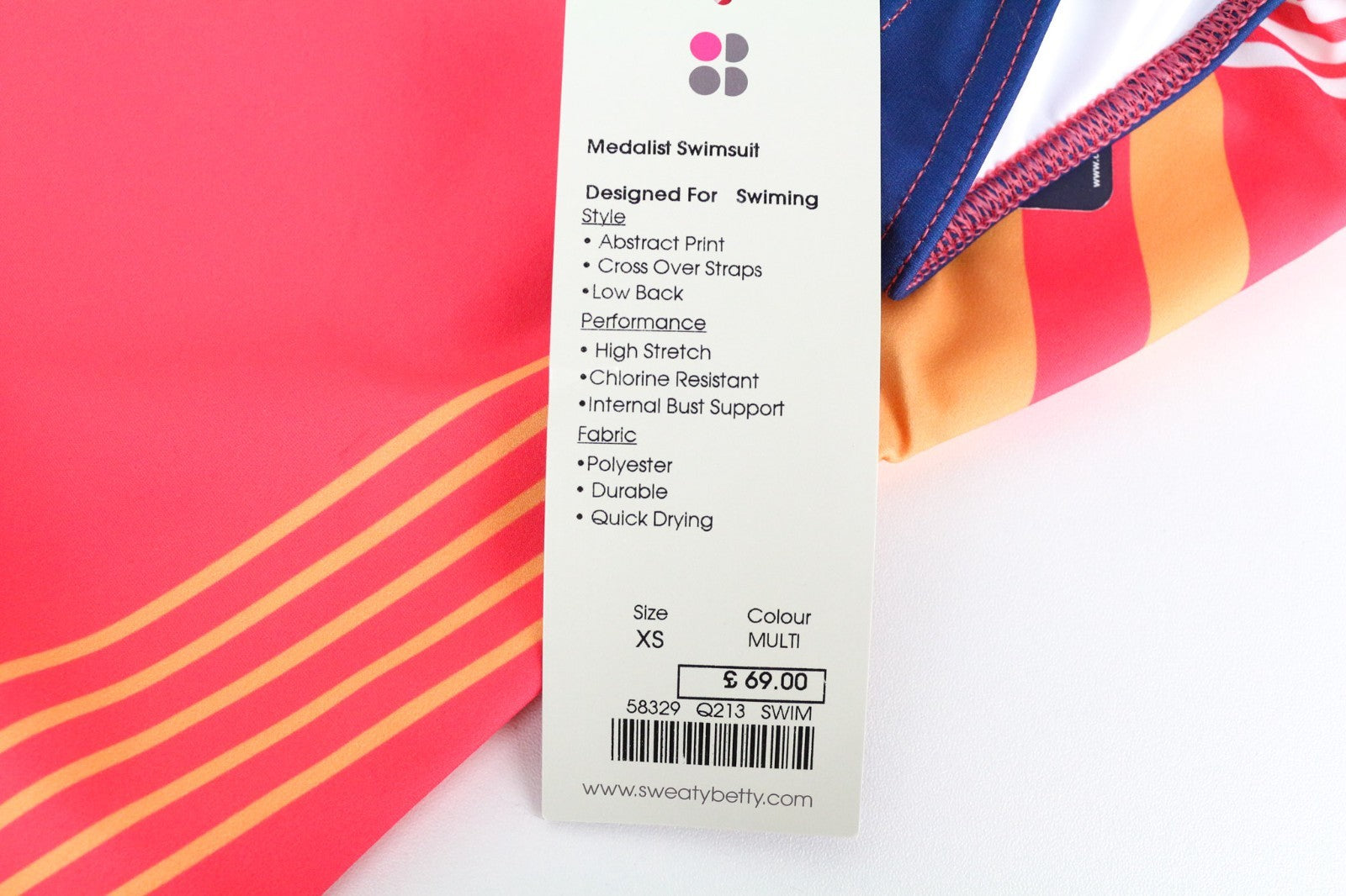 SWEATY BETTY Medalist moteriškas maudymosi kostiumėlis XS dydžio rožinis, vientisas krūtinės palaikymas 