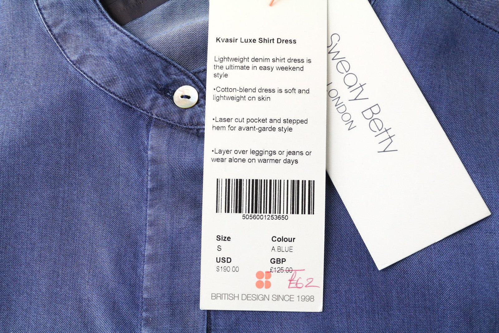 SWEATY BETTY Kvasir Luxe moteriška suknelė S mėlyna lengvi ilgomis rankovėmis marškinėliai 