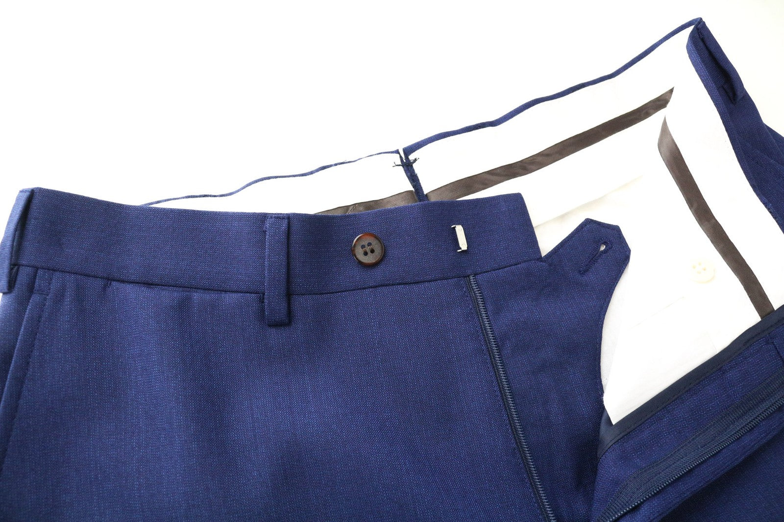 SUITSUPPLY Brescia vyriškos kelnės, UK38L, mėlynos, vilnonės, klostytos, klasikinio kirpimo, su pamušalu 