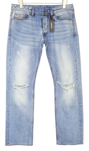 DIESEL Men's Jeans W32 Light Blue Distressed Cotton 5-Pocket Bootcut Fit
