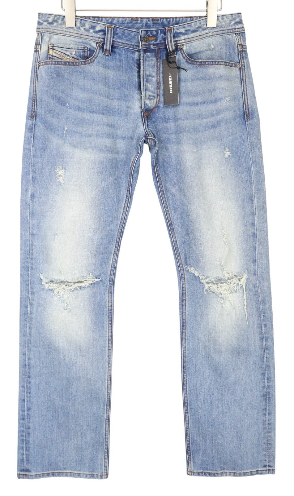 DIESEL Men's Jeans W32 Light Blue Distressed Cotton 5-Pocket Bootcut Fit