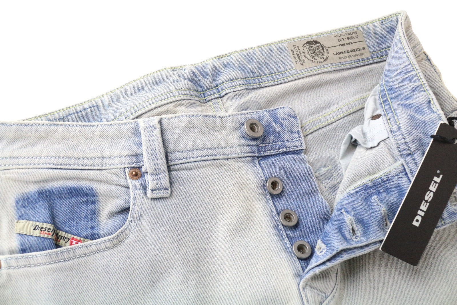DIESEL Larkee-Beex-R 084TK vyriški džinsai W28/L32 mėlyni sendinto audinio tamprūs medvilniniai džinsai 