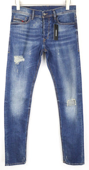 DIESEL Tepphar 084TX Men's Jeans W28/L32 Slim Carrot Blue Cotton Ripped Wash