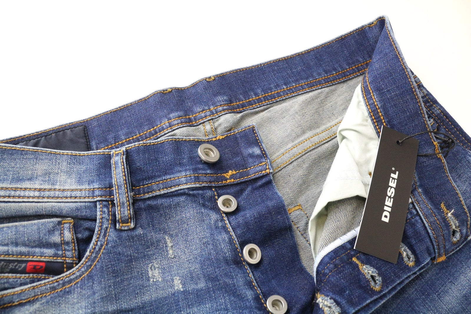 DIESEL Tepphar 084TX Men's Jeans W28/L32 Slim Carrot Blue Cotton Ripped Wash