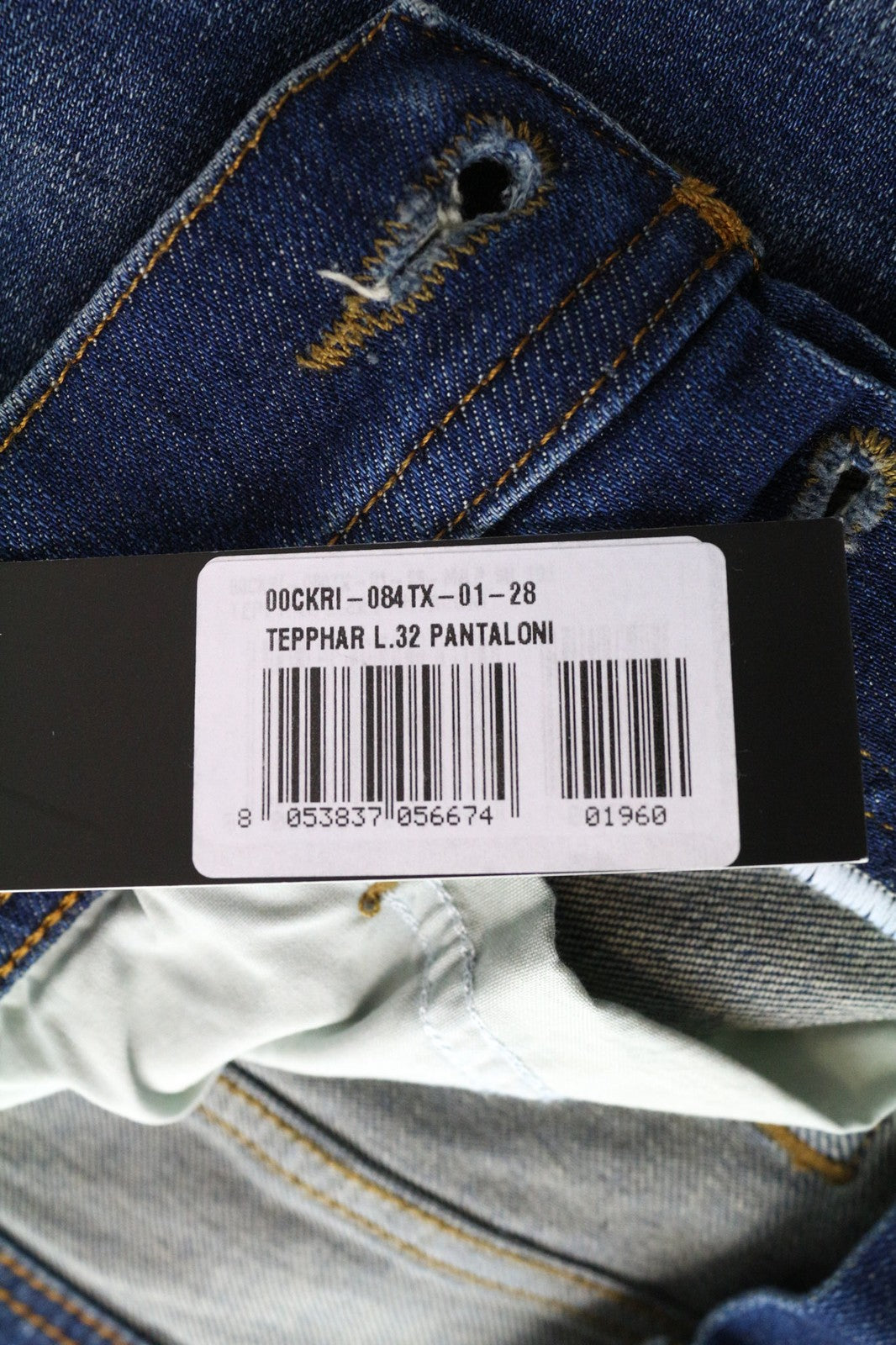 DIESEL Tepphar 084TX Men's Jeans W28/L32 Slim Carrot Blue Cotton Ripped Wash