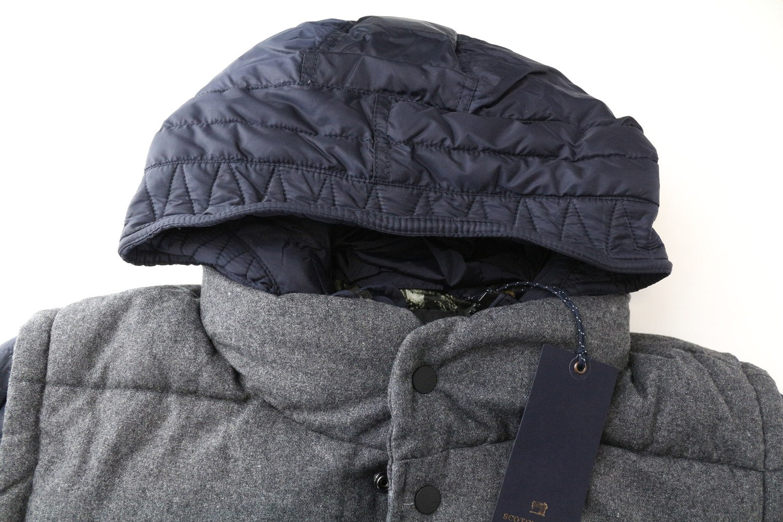 SCOTCH &amp; SODA Ams Couture vyriška striukė XL pilkai tamsiai mėlyna vilnos mišinio liemenė su gobtuvu 