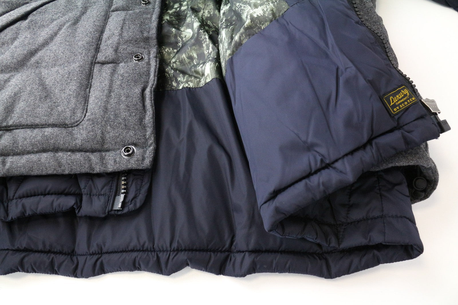 SCOTCH &amp; SODA Ams Couture vyriška striukė XL pilkai tamsiai mėlyna vilnos mišinio liemenė su gobtuvu 