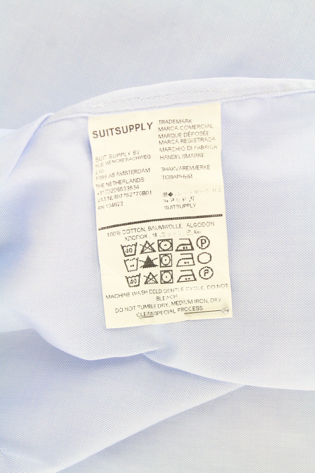 SUITSUPPLY Men's Formal Shirt 47L/18 1/2L Blue Cutaway Collar Extra Slim Cotton