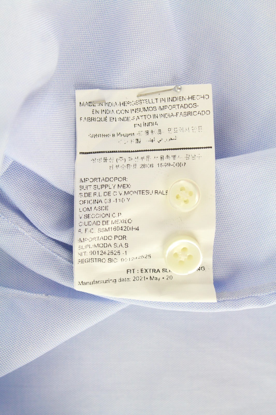 SUITSUPPLY Men's Formal Shirt 47L/18 1/2L Blue Cutaway Collar Extra Slim Cotton