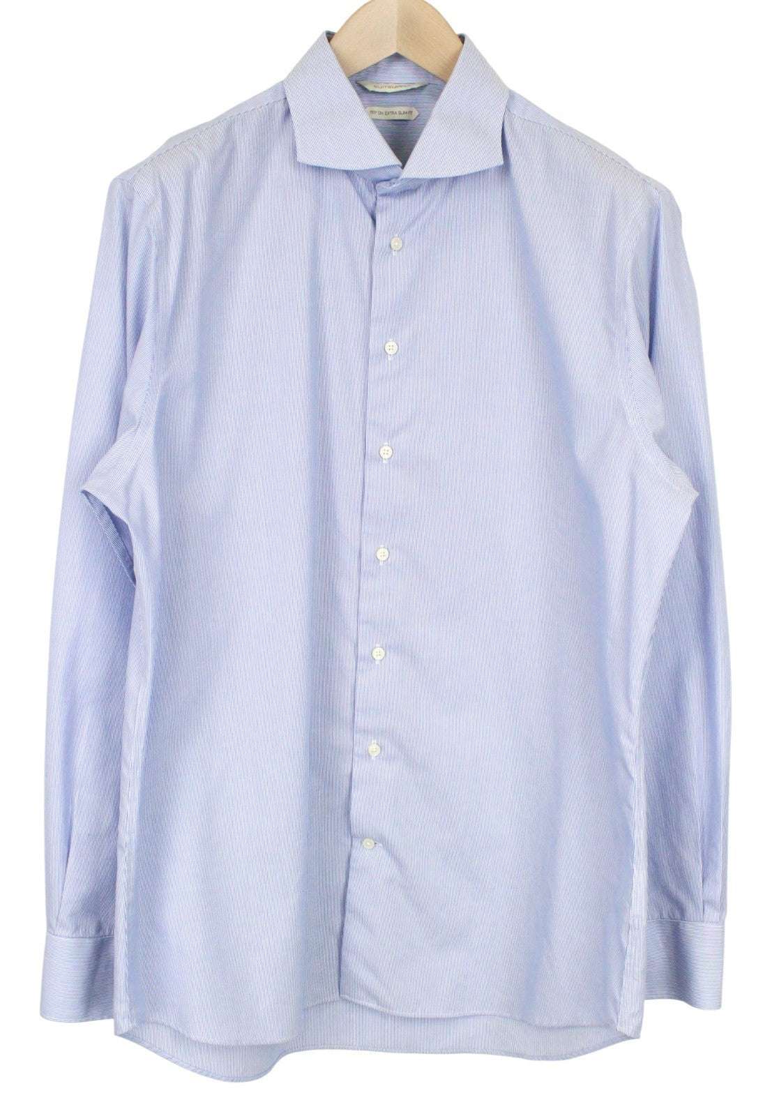 SUITSUPPLY Men's Formal Shirt 43/17 Blue Striped Cotton Slim Cut Extra Slim Fit