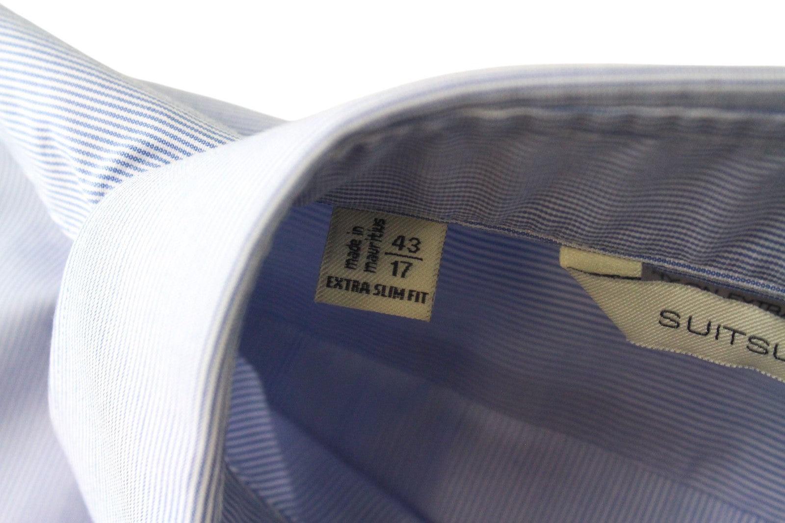 SUITSUPPLY Men's Formal Shirt 43/17 Blue Striped Cotton Slim Cut Extra Slim Fit