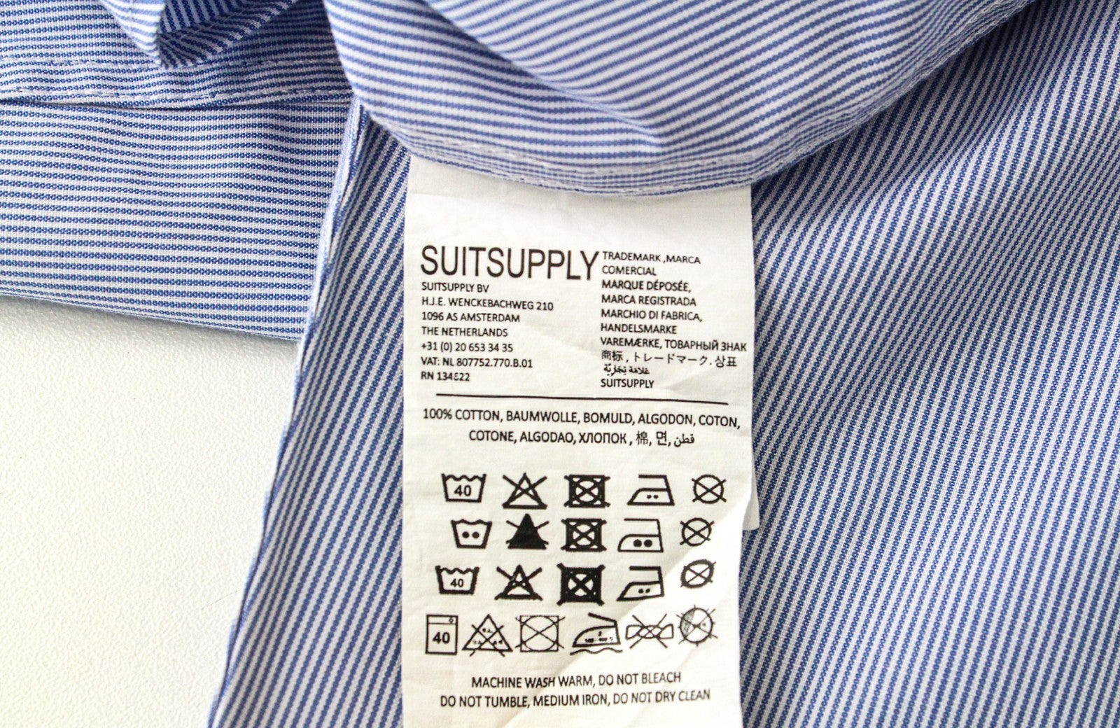 SUITSUPPLY Men's Formal Shirt 43/17 Blue Striped Cotton Slim Cut Extra Slim Fit