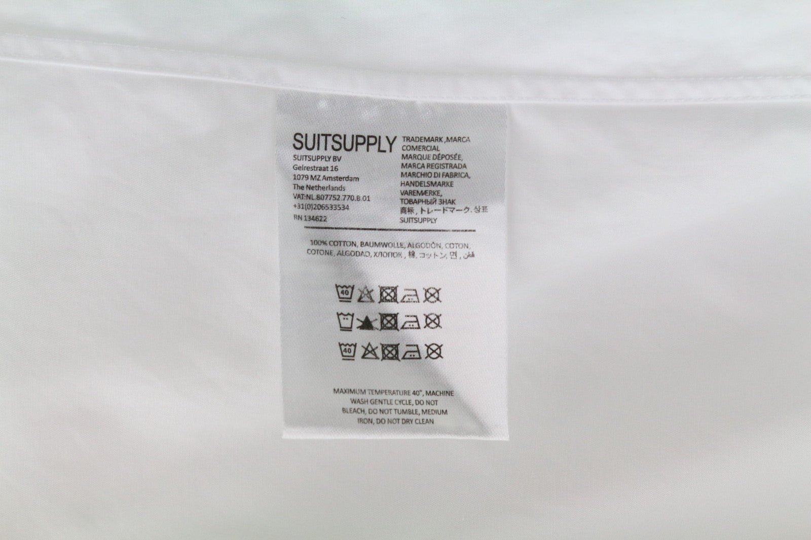 SUITSUPPLY vyriški formalūs marškiniai, 38/15, balti, grynos medvilnės, klasikiniai, siauri, su sagomis 