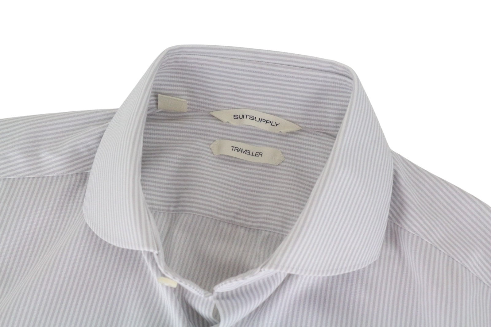 „SUITSUPPLY Traveller“ vyriški formalūs marškinėliai, 39L/15 1/2L, pilki, dryžuoti, medvilniniai. 