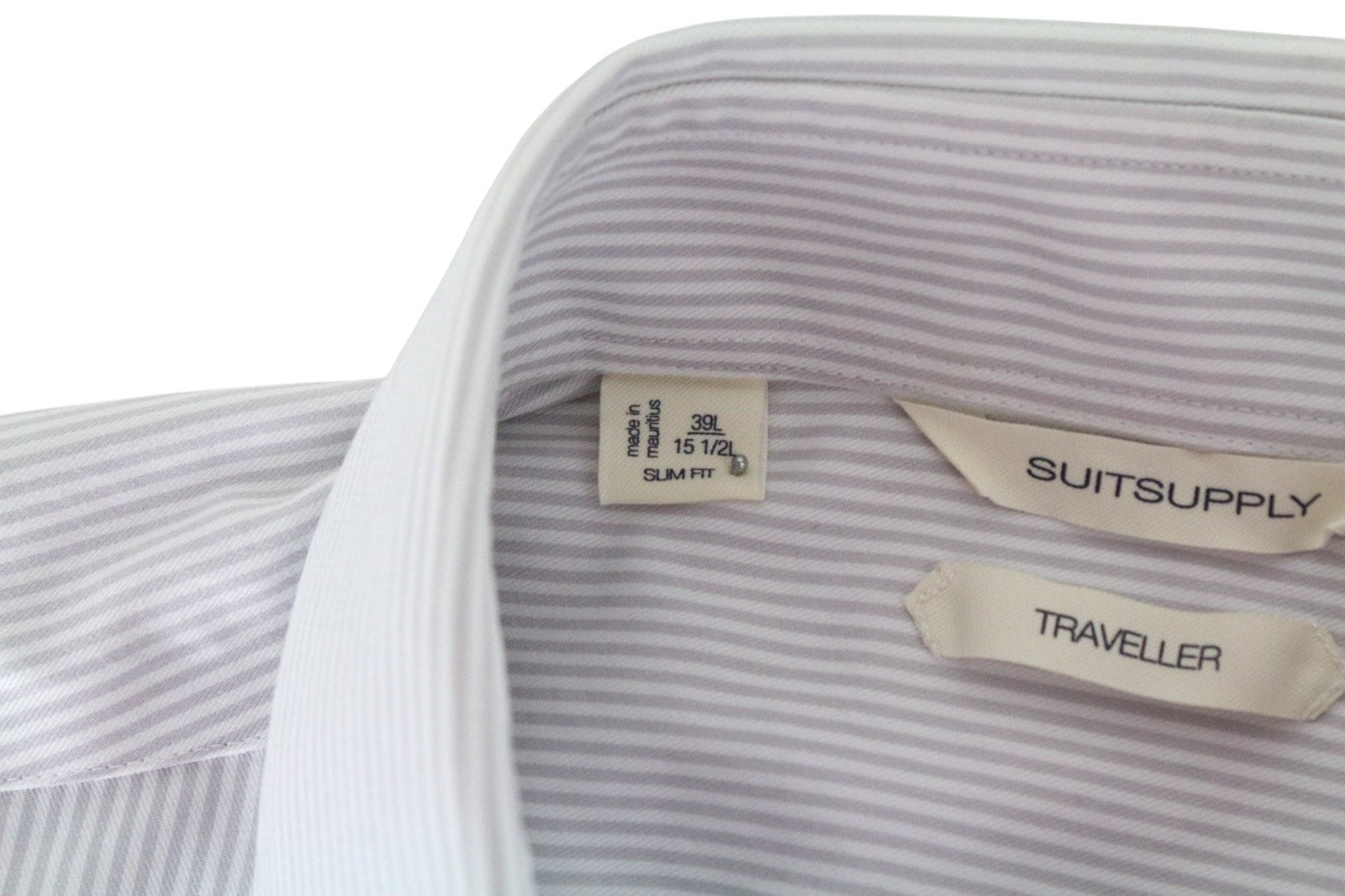 „SUITSUPPLY Traveller“ vyriški formalūs marškinėliai, 39L/15 1/2L, pilki, dryžuoti, medvilniniai. 