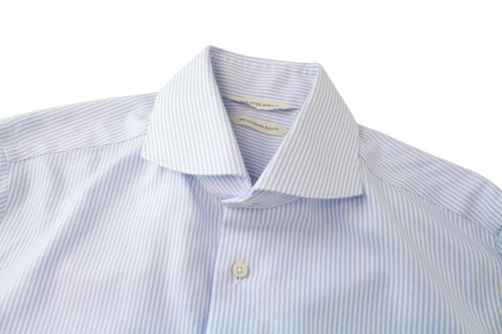 SUITSUPPLY Men's Formal Shirt 40L/15 3/4L Blue Striped Cotton Extra Slim Try On