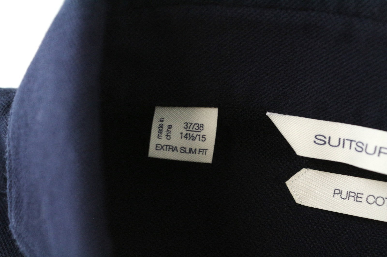 SUITSUPPLY Men's Shirt 37/38/14 1/2 Dark Blue Polo Cotton Extra Slim