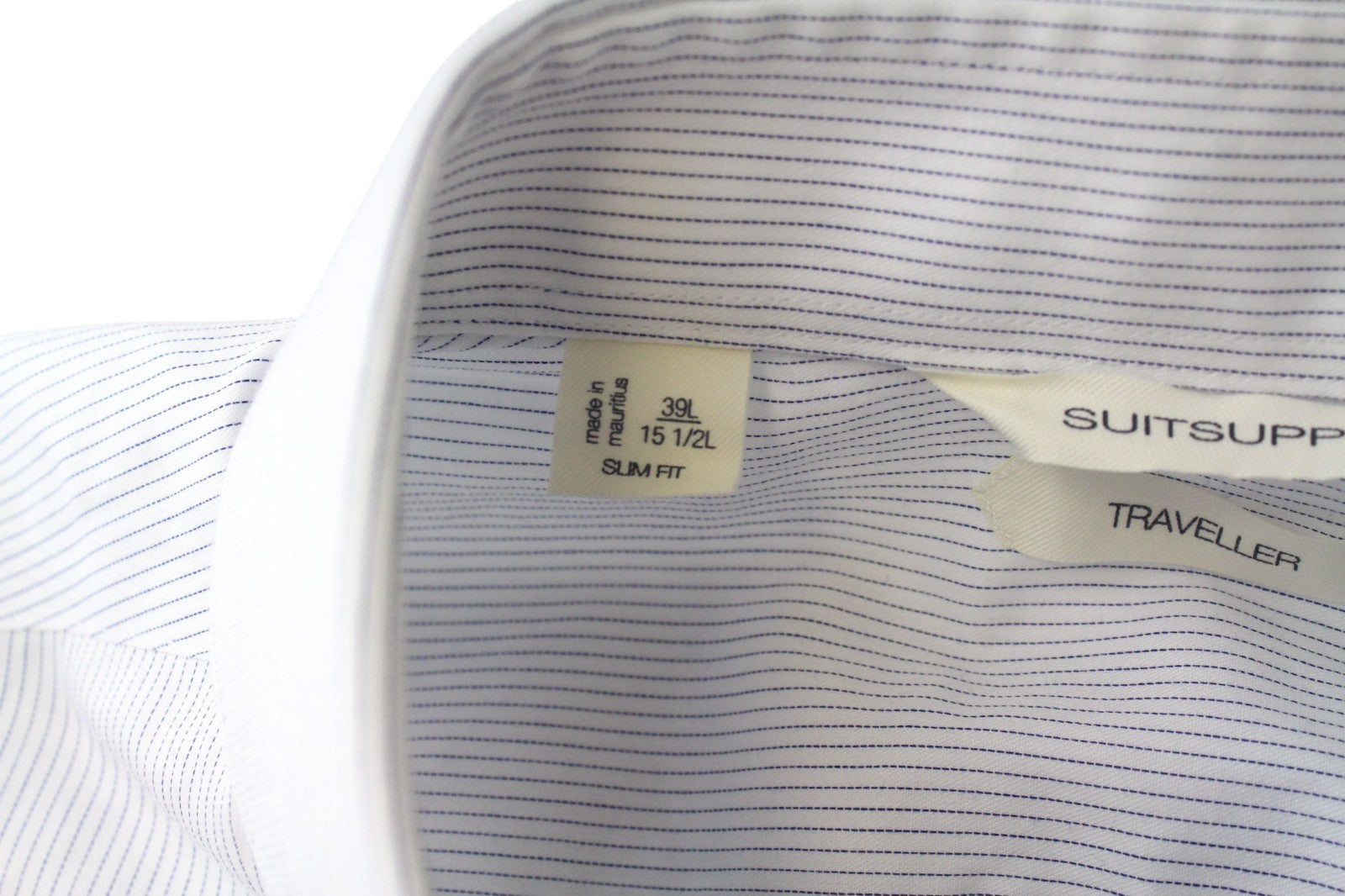 „SUITSUPPLY“ vyriški oficialūs marškinėliai, 39L/15 1/2L, mėlyni dryžuoti, ploni, formalūs 